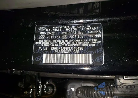 2022 Hyundai Elantra N Line z USA, uszkodzony, nr VIN KMHLR4AF6NU346496